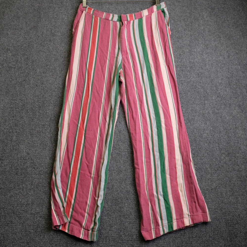 Free People Pants Womens 8 Pink Wide Leg Relaxed Fit Striped Boho Beach Flowy